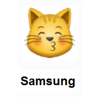 Kissing Cat Face With Closed Eyes on Samsung