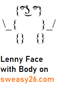 Lenny Face with Body in curly brackets, ligtaure tie, degree symbol, lateral click, undertie, ligtaure tie and degree symbol Emoticon