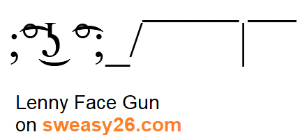 Lenny Face Gun with semicolon brackets, ligtaure tie, degree symbol, lateral click, undertie, ligtaure tie, degree symbol with hand and macron (diacritic) and vertical bar gun Emoticon