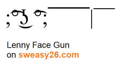 Lenny Face Gun with semicolon brackets, ligtaure tie, degree symbol, lateral click, undertie, ligtaure tie, degree symbol with hand up and macron (diacritic) and vertical bar gun Emoticon