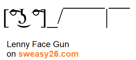 Lenny Face Gun with square brackets, ligtaure tie, degree symbol, lateral click, undertie, ligtaure tie, degree symbol with hand and macron (diacritic) and vertical bar gun Emoticon